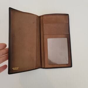 Italian Genuine Calfskin Long Bifold Wallet with ID Window Brown Leather Italy